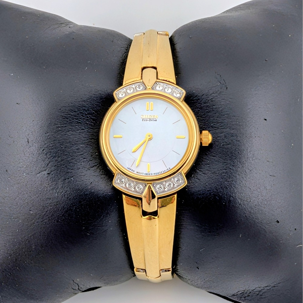 Citizen Eco-Drive B023-S025516 MOP Swarovski Gold Tone Watch New Capacitor